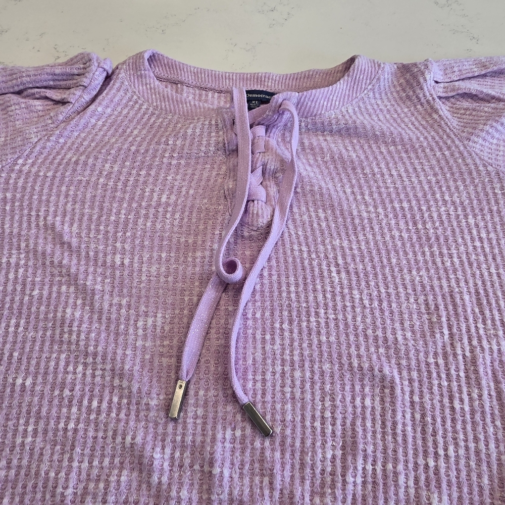 Democracy Lavender Purple Waffle Knit Pullover Sweater Top Drawstring  Womens XL - Picture 4 of 16